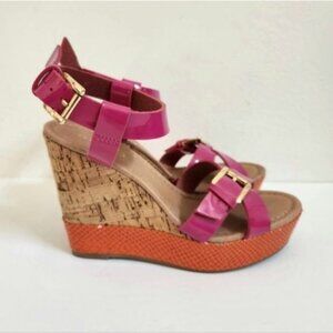 Aldo patent Fuchsia Orange Wedge Sandal